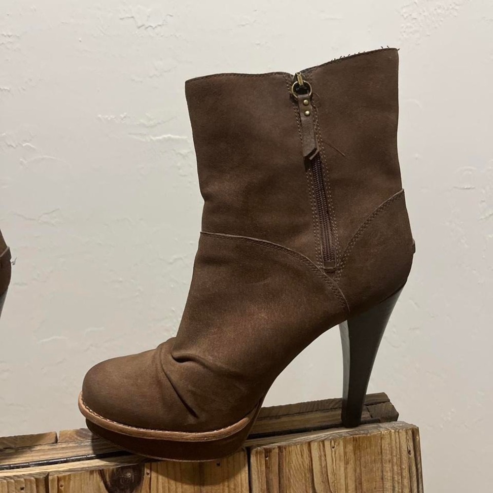 UGG Bianka Boot High Heel Brown Suede‎ Platform Boots Sherpa Shearling Sz 9